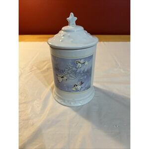 Hallmark #21710 Ceramic Snow Angels Jar Container Canister Air-Tight Sealed Lid